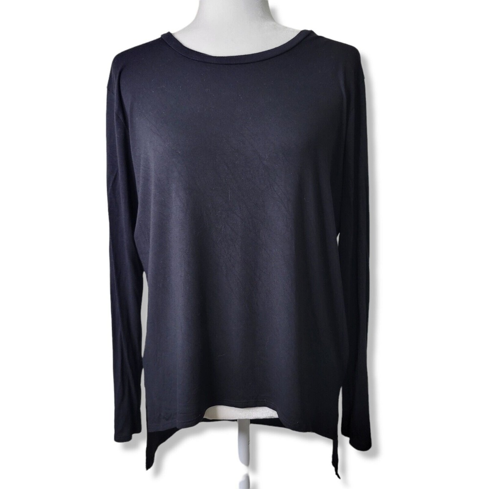 Joah Brown Black Long Sleeve Soft Stretchy Jersey Knit High Low Tee S M/L Flawed